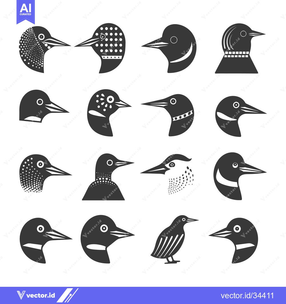Premium Vector dari Collection of Stylized Black and White Loon Bird Designs