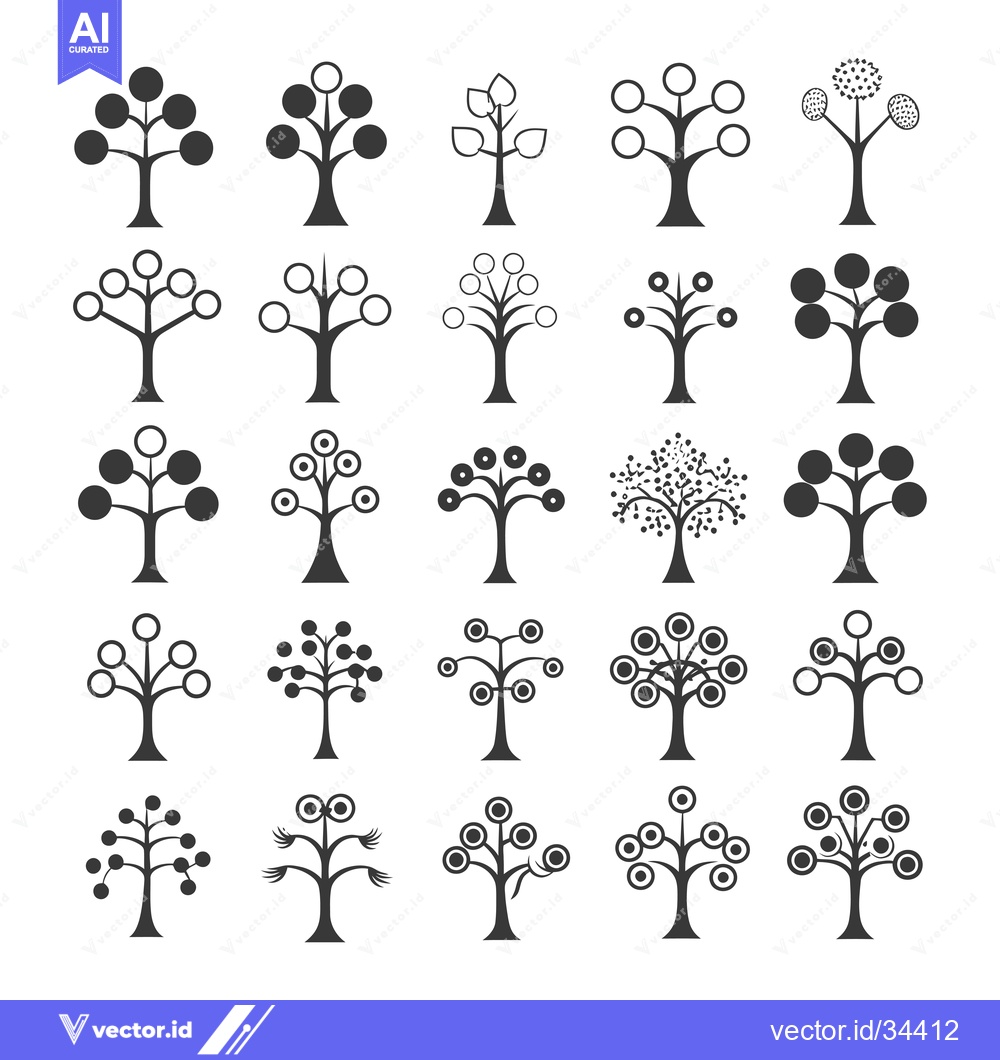 Premium Vector dari Collection of Stylized Black and White Tree Icons