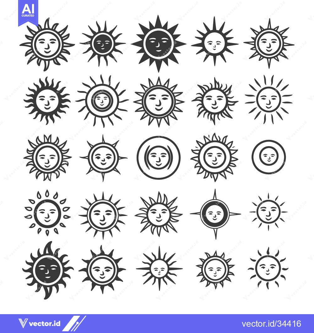 Premium Vector dari Collection of Stylized Sun Icons with Smiling Faces