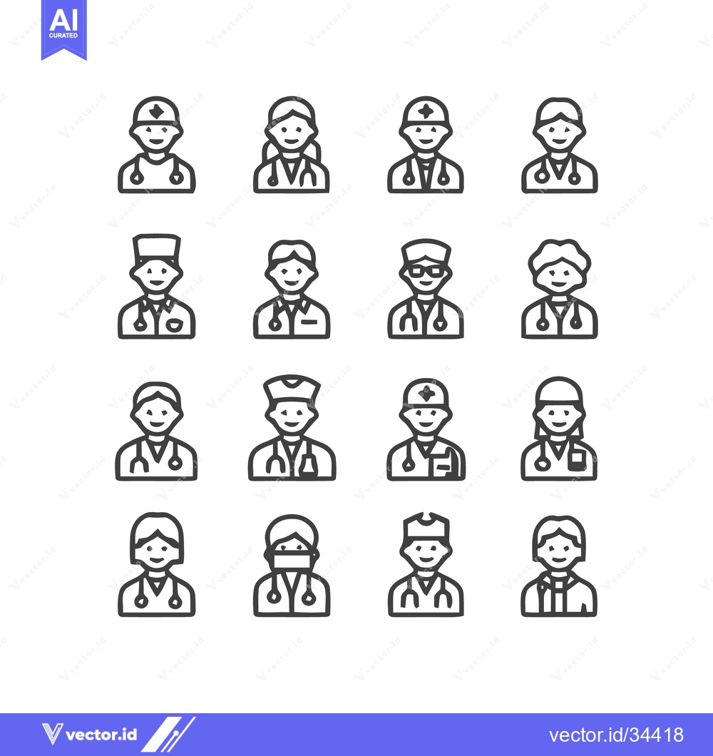 Premium Vector dari Medical Professionals - Diverse Icons Representing Healthcare Workers.