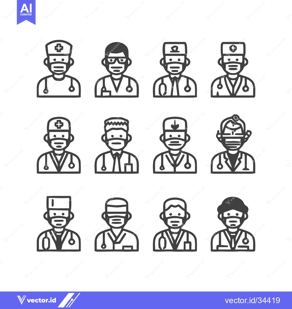 Premium Vector of Medical Professionals in Uniform with Masks and Stethoscopes.