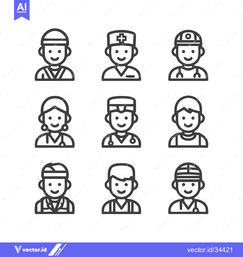 Premium Vector dari Diverse Professions - A Collection of Line Art Icons Representing Vari