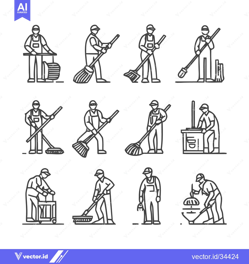 Premium Vector dari Cleaning Crew - A Collection of Line Art Illustrations.