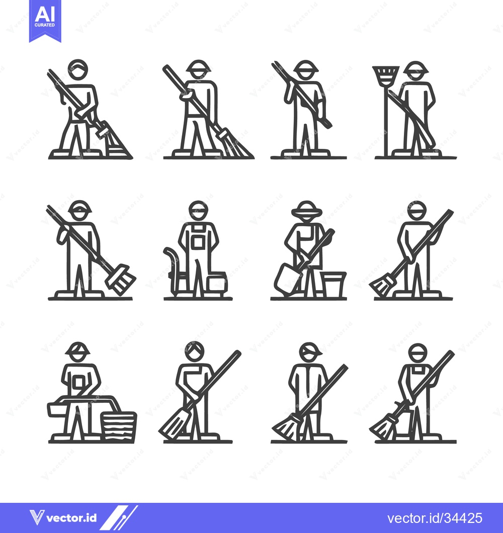 Premium Vector dari Cleaning Crew Icon Set - A Collection of Janitorial Workers.