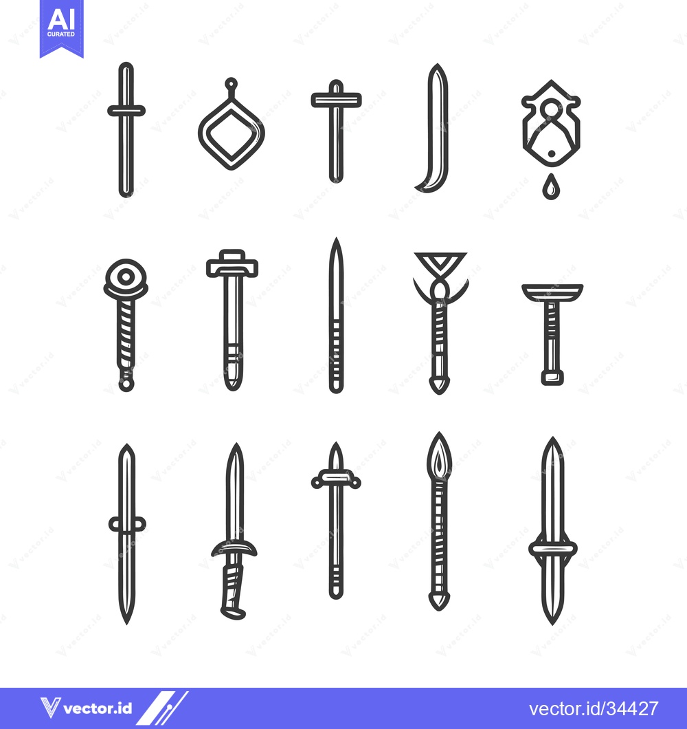 Premium Vector dari Collection of Sword and Weapon Icons in Outline Style