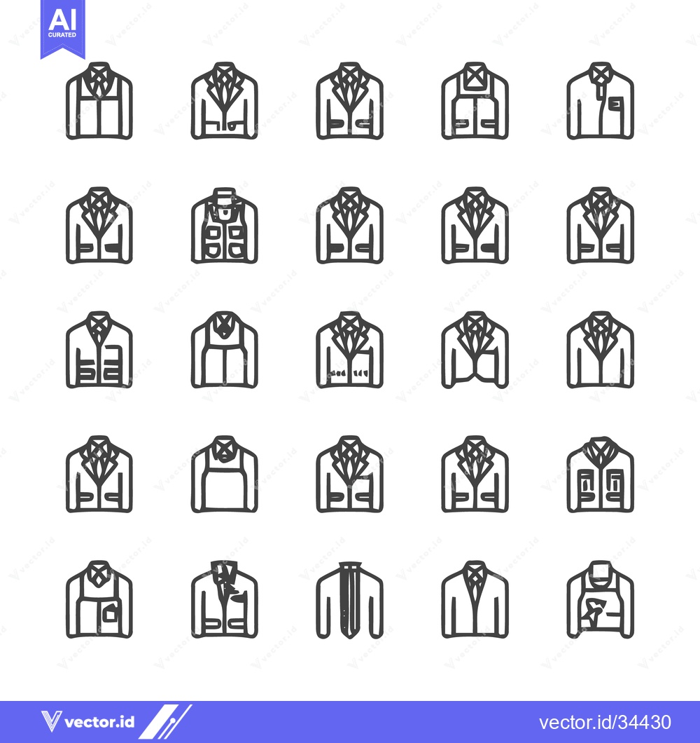 Premium Vector of Collection of various jacket and coat outline icons.