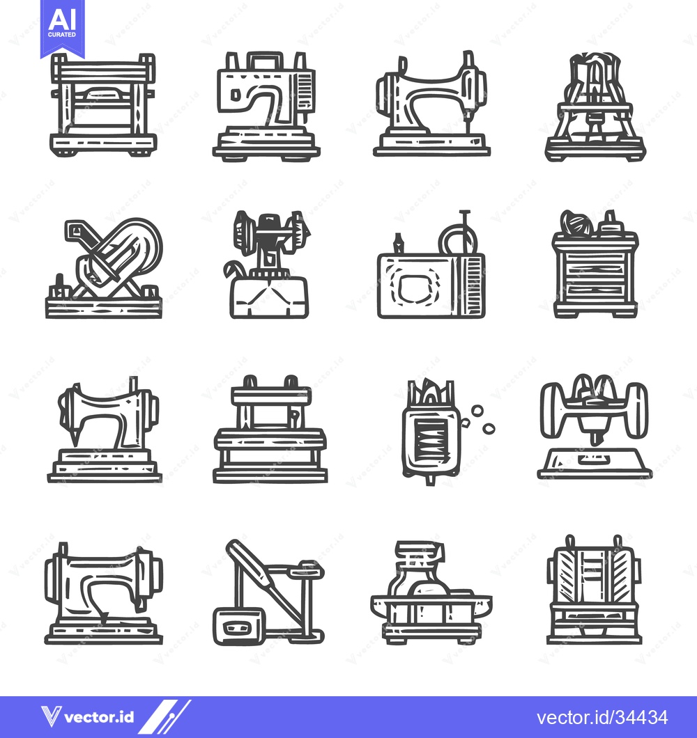 Premium Vector of Collection of various sewing machine icons in a linear style.