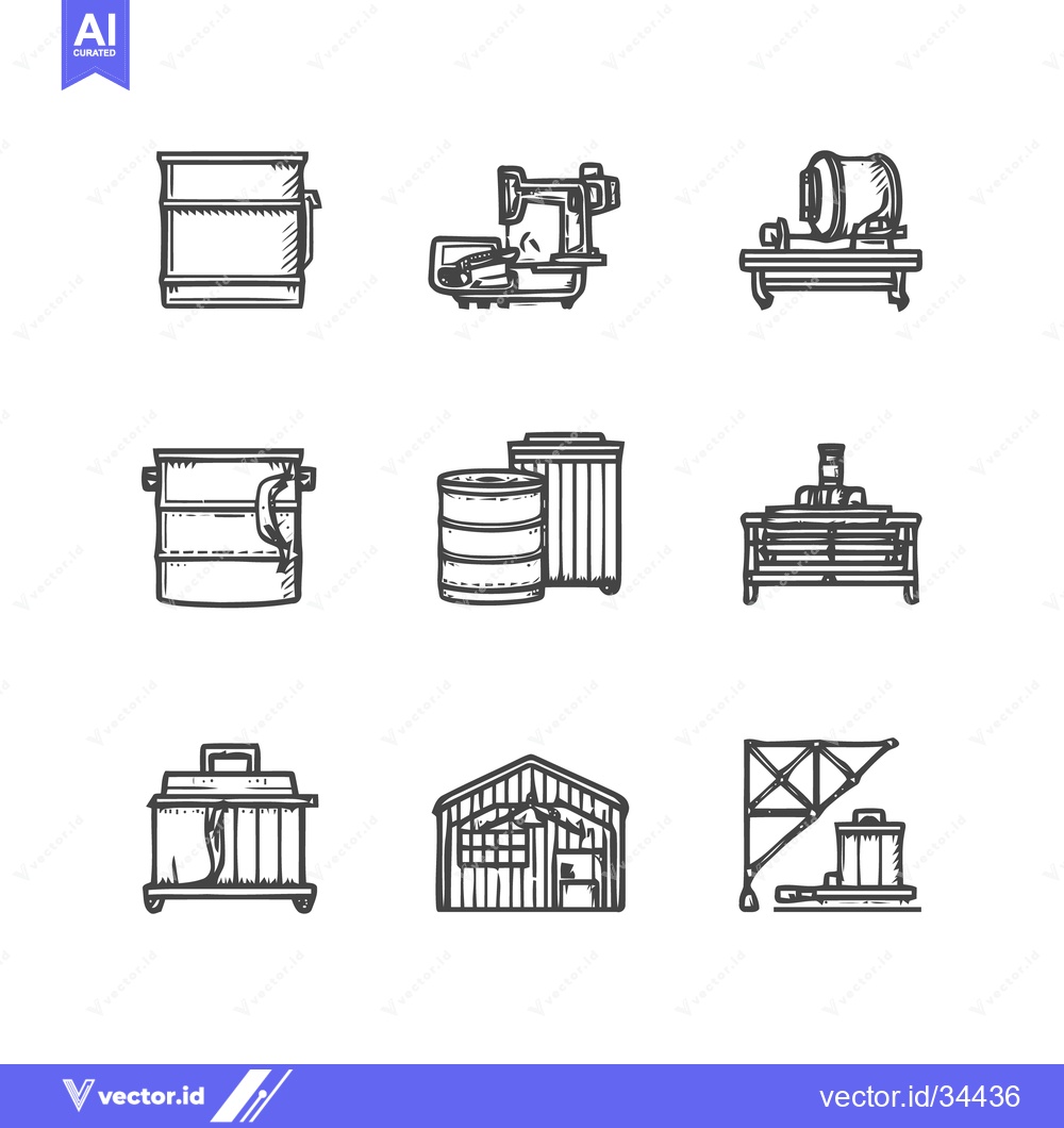 Premium Vector of Industrial Equipment and Storage Containers Illustration.