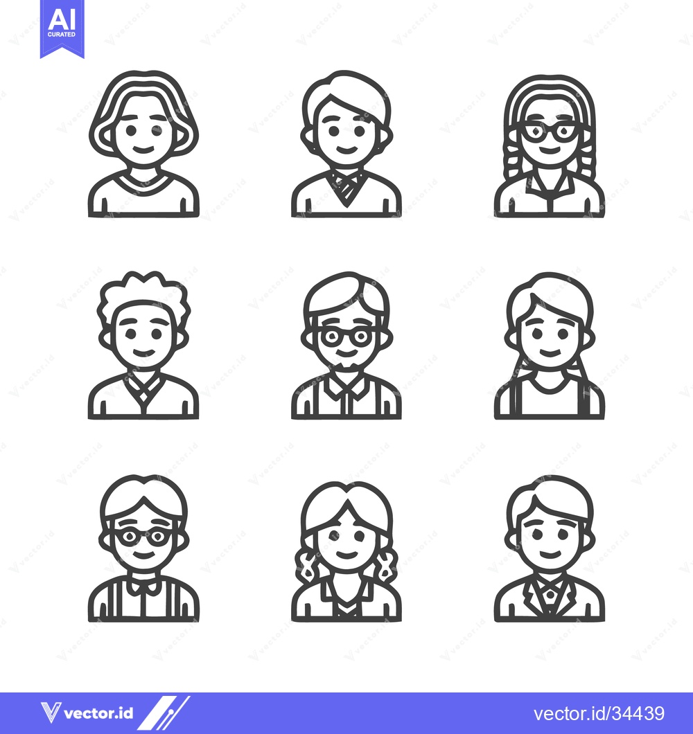 Premium Vector of Diverse Line Art Portraits - A Collection of People Icons.