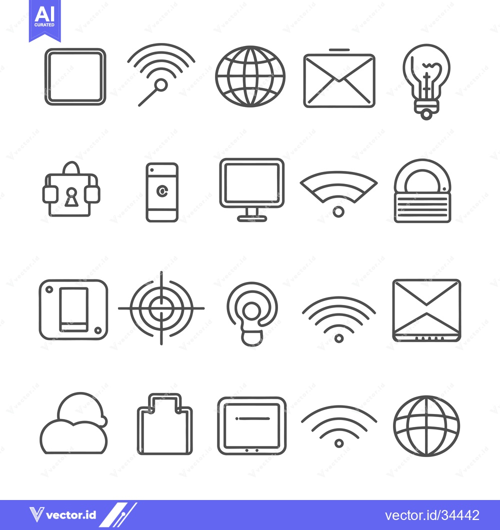 Premium Vector dari Collection of Technology-Related Line Icons