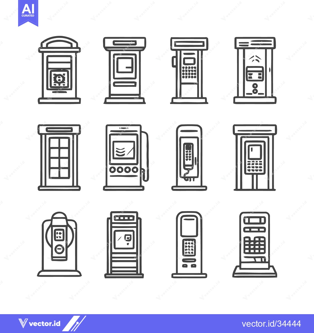 Premium Vector dari Collection of Telephone Booths and Kiosks in Line Art Style.