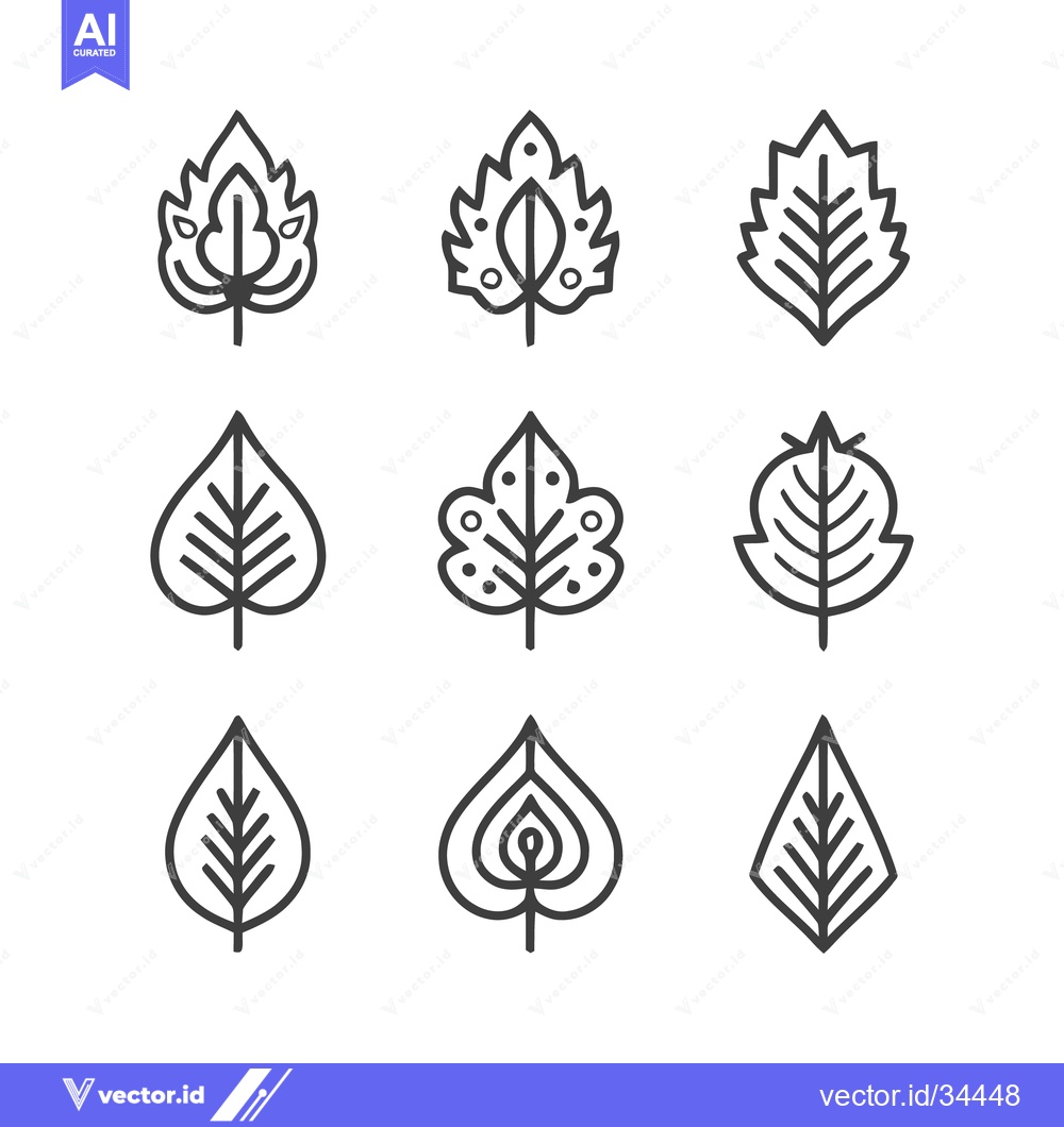 Premium Vector of Nine Minimalist Leaf Designs - Nature-Inspired Vector Illustrations.