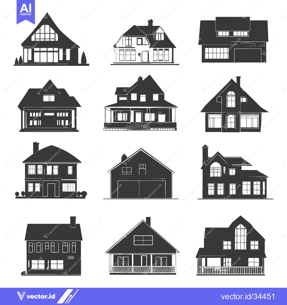 Premium Vector of Collection of Ten Black and White House Silhouettes