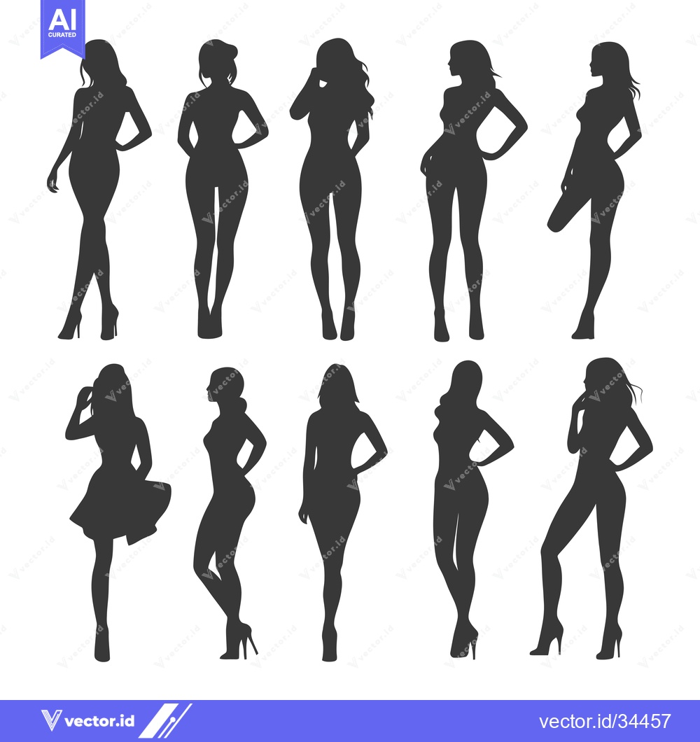 Premium Vector dari Collection of Ten Female Silhouettes in Different Poses