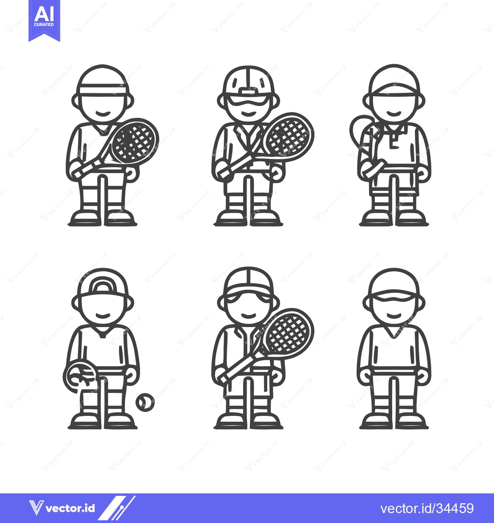 Premium Vector of Tennis players in line art style with rackets and balls.