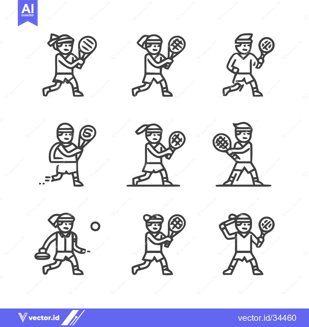 Premium Vector dari Tennis players in action, simple line art illustrations, sports theme.