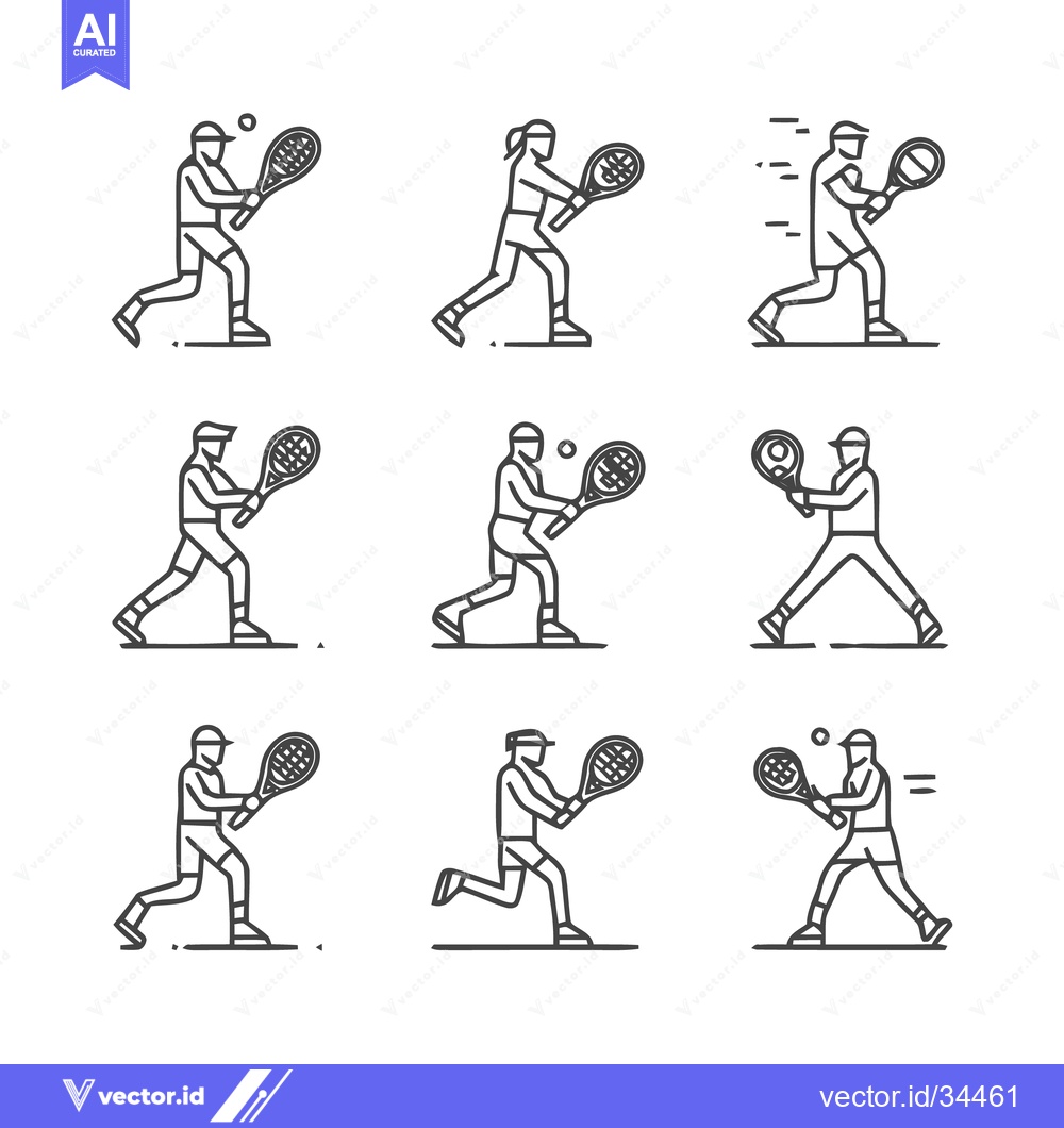 Premium Vector of Tennis Players in Action - A Collection of Sport Icons.
