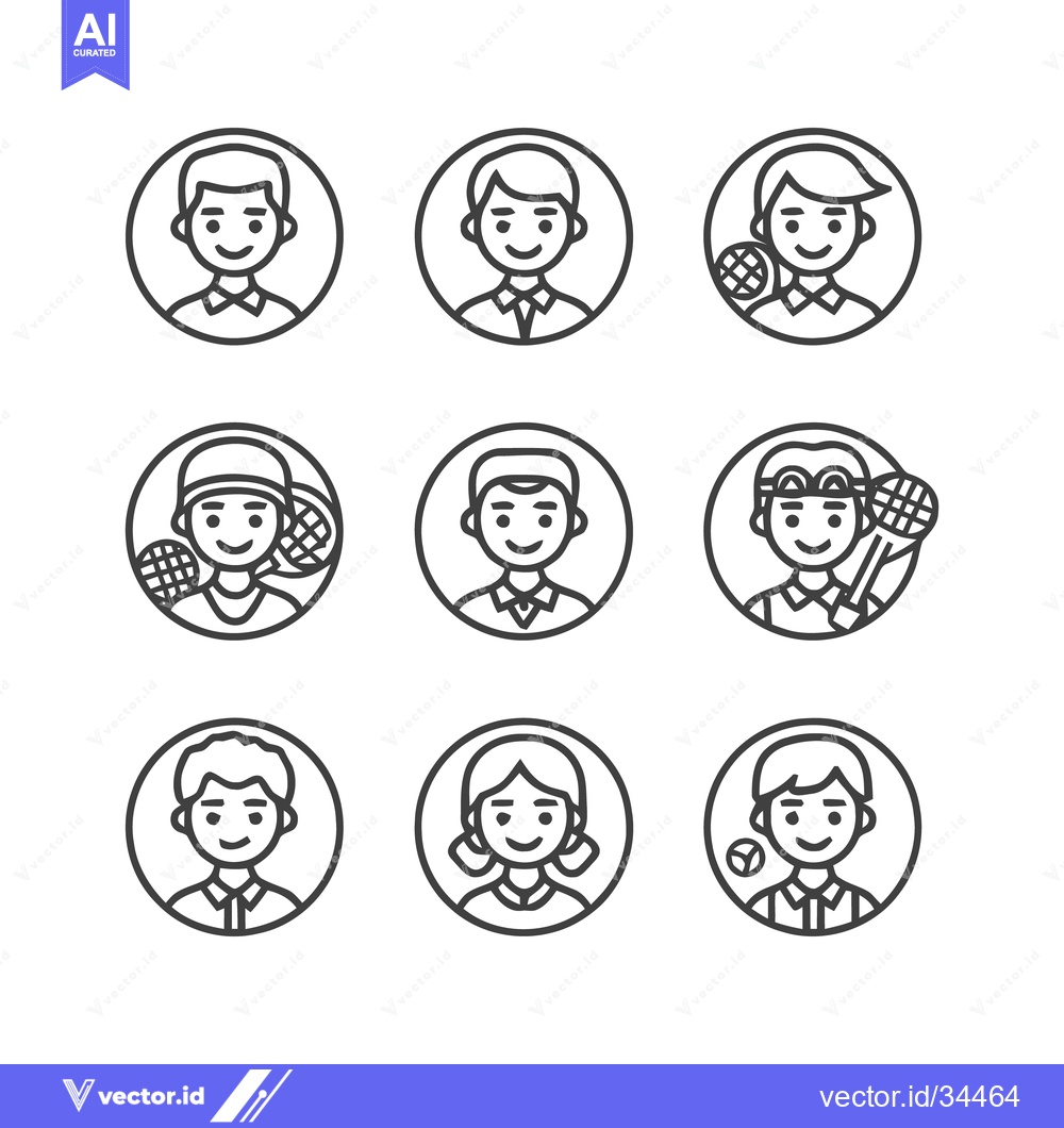 Premium Vector dari Line Art Portraits of Diverse People in Circles.