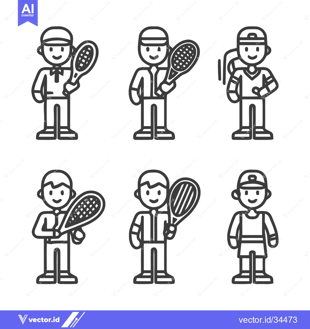 Premium Vector of Tennis Players in Action - A Collection of Illustrations.