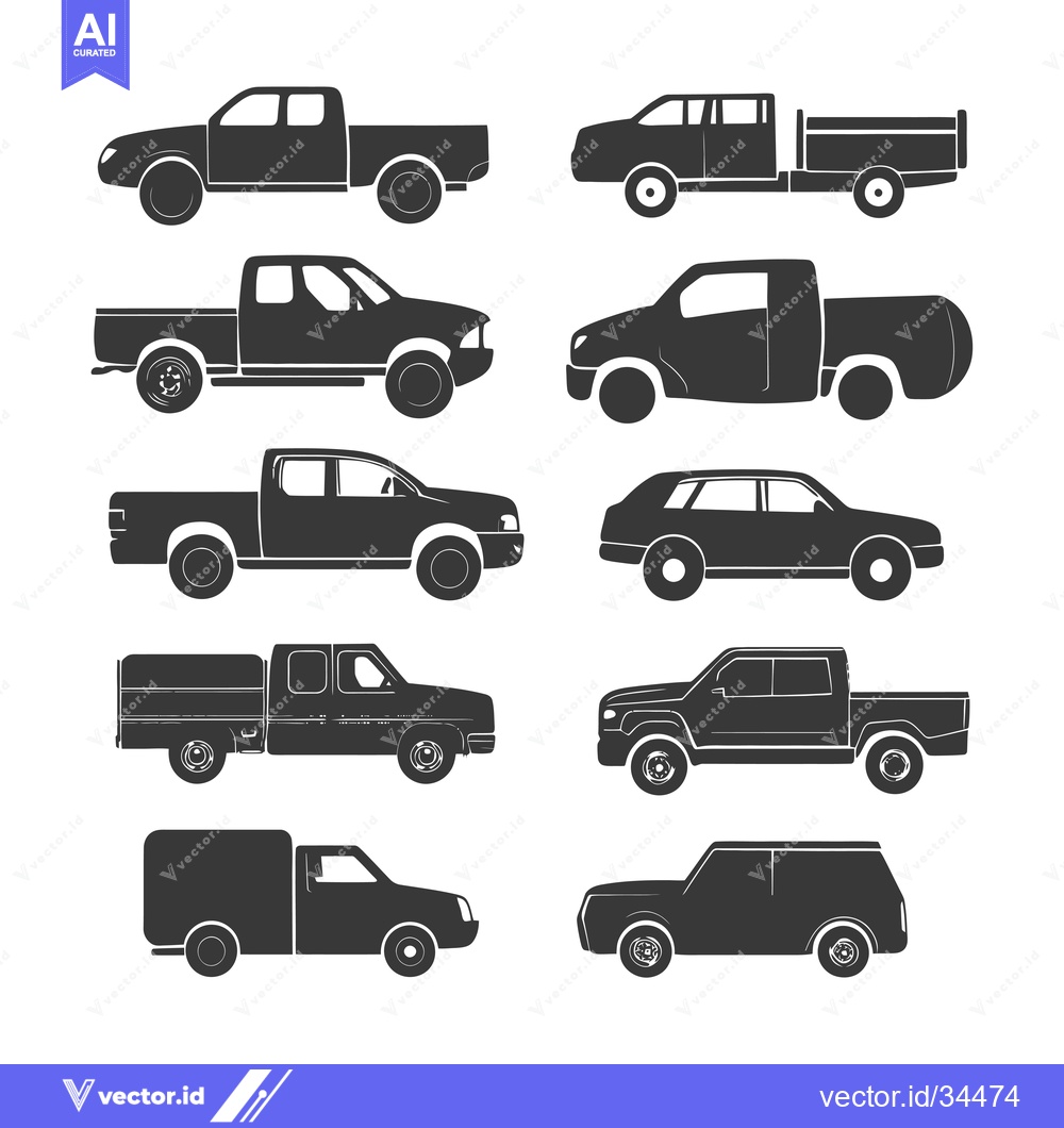 Premium Vector dari Collection of Ten Silhouette Cars and Trucks with Open Beds