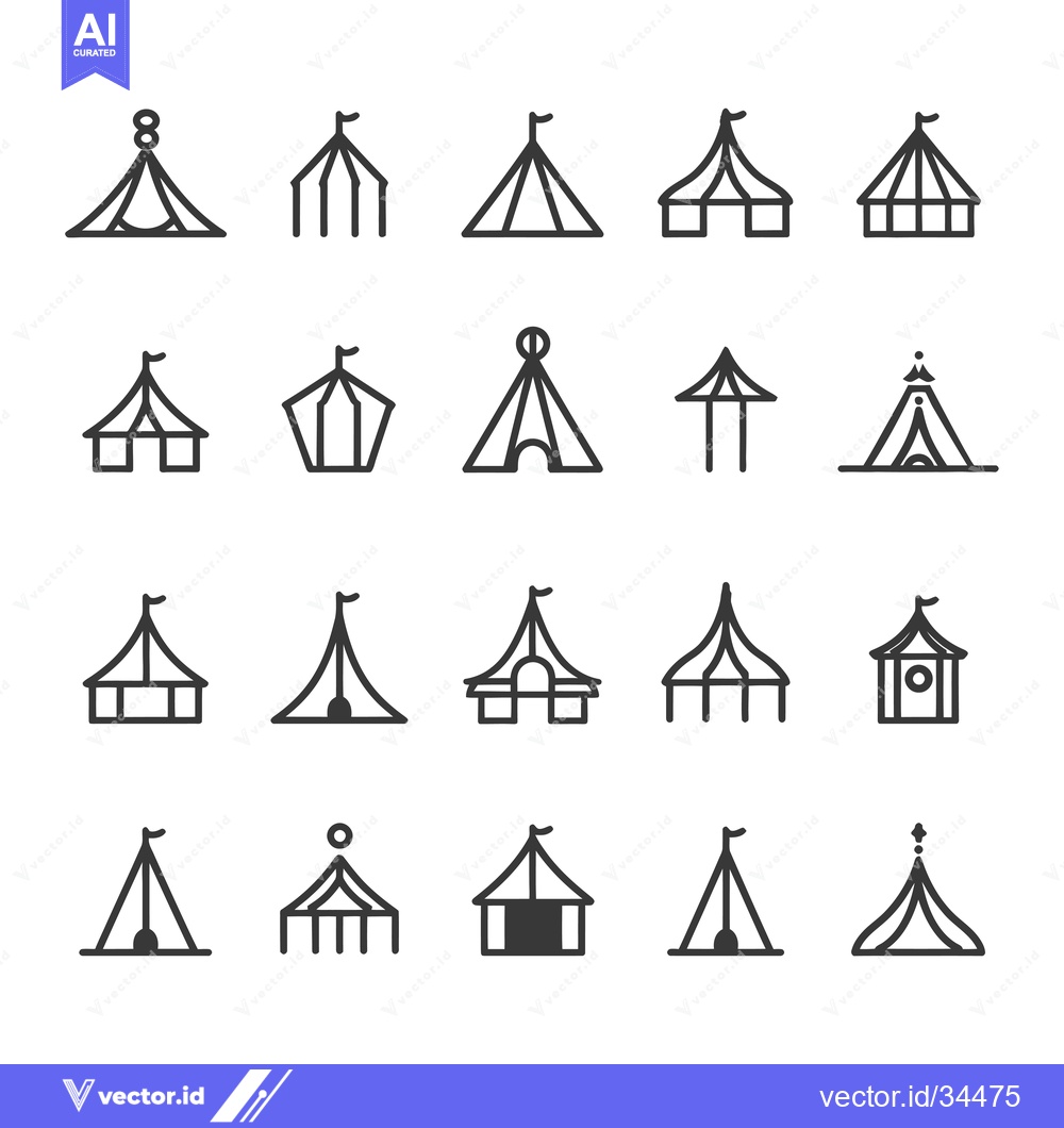 Premium Vector of Collection of Tent and Circus Tent Outline Icons