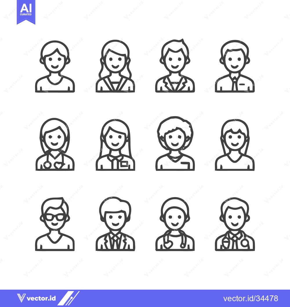 Premium Vector dari Diverse medical professionals and healthcare workers in line art style
