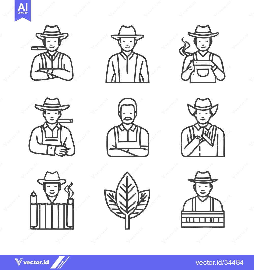 Premium Vector of Line art illustrations of farmers and tobacco leaf.