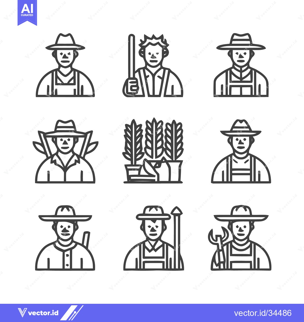Premium Vector dari Farmers and Agriculture Icons - A Collection of Line Art Illustrations