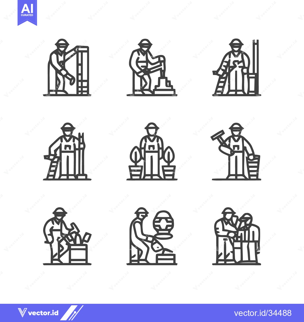 Premium Vector of Construction Workers in Various Activities and Poses.