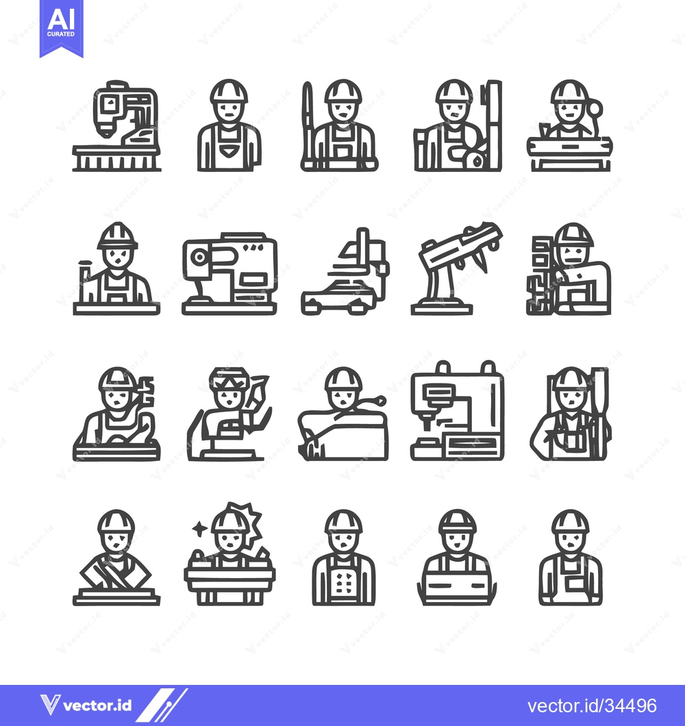 Premium Vector dari Diverse Industrial Workers and Machinery Icons - A Comprehensive Colle