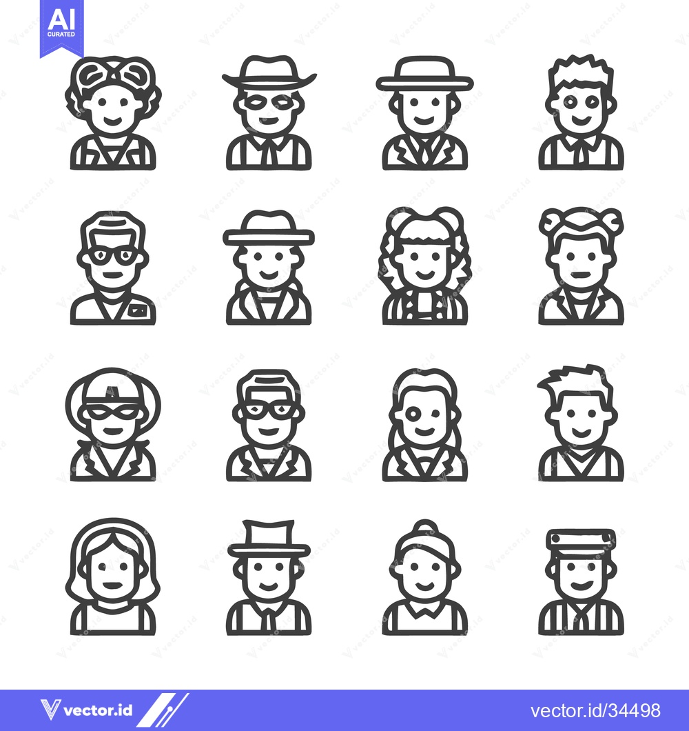 Premium Vector dari Diverse Line Art Portraits Depicting Various Individuals.