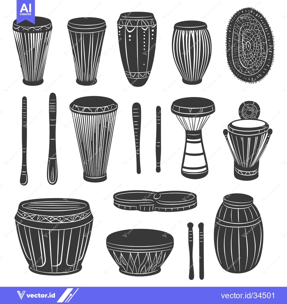 Premium Vector of Collection of Traditional African Drums and Instruments