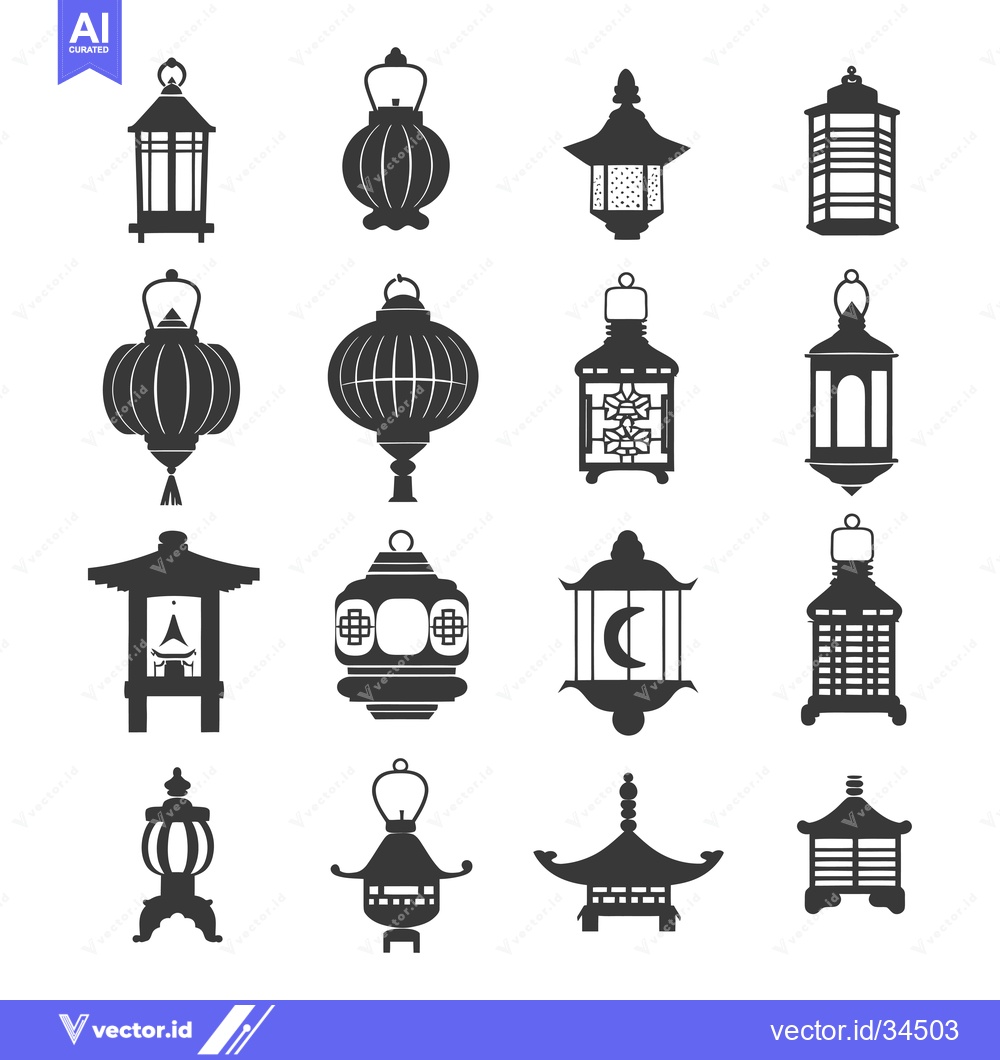 Premium Vector of Collection of Traditional Asian Lanterns and Structures