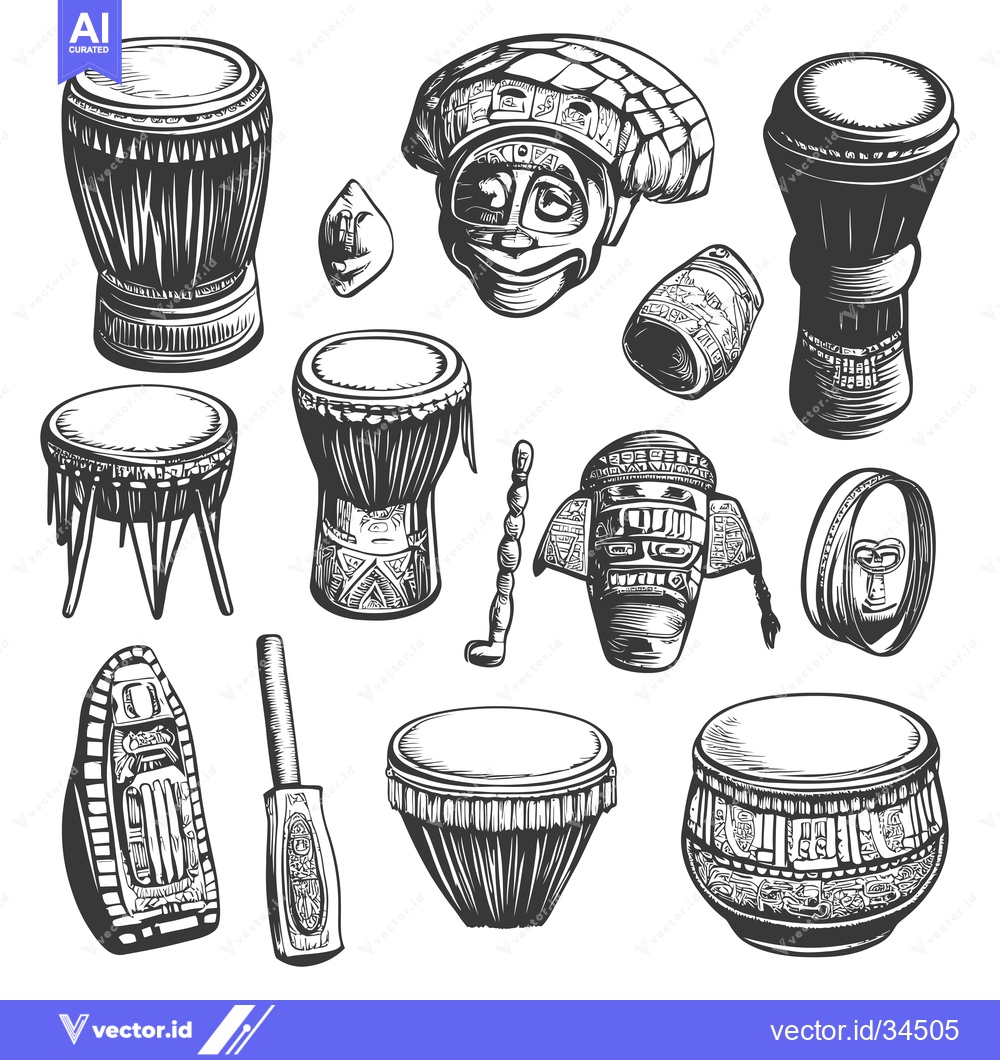 Premium Vector dari Collection of Traditional Musical Instruments and Ornaments