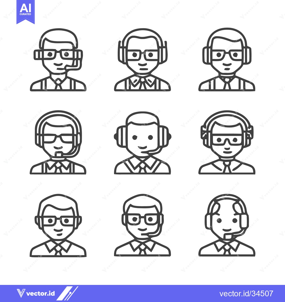 Premium Vector of Customer service representatives with headsets and glasses in a grid.
