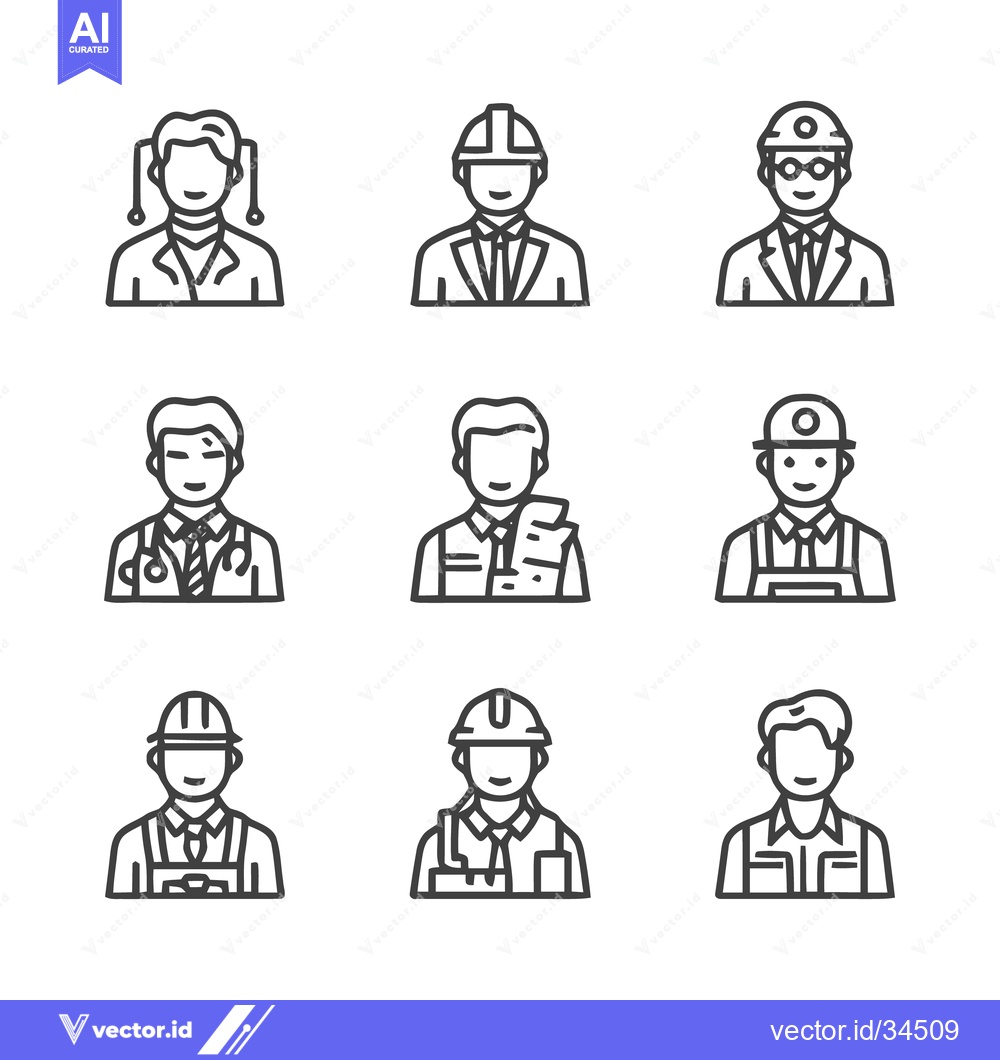 Premium Vector dari Diverse Professions - A Collection of Line Art Icons Representing Vari