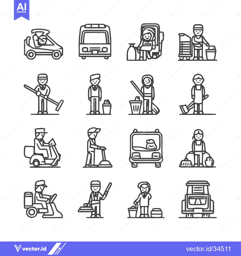 Premium Vector dari Cleaning and Sanitation Workers in Various Transportation and Industry