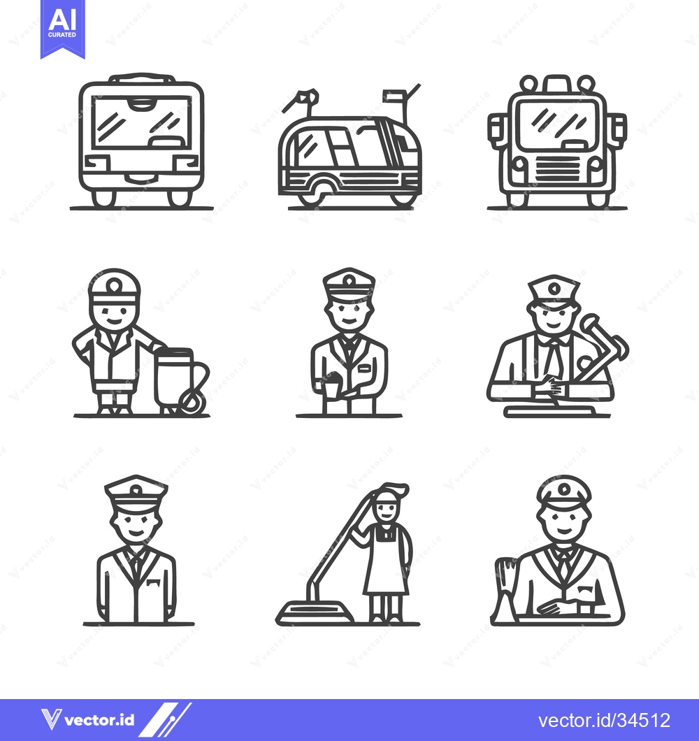 Premium Vector of Transportation and Occupations - A Collection of Line Art Icons.