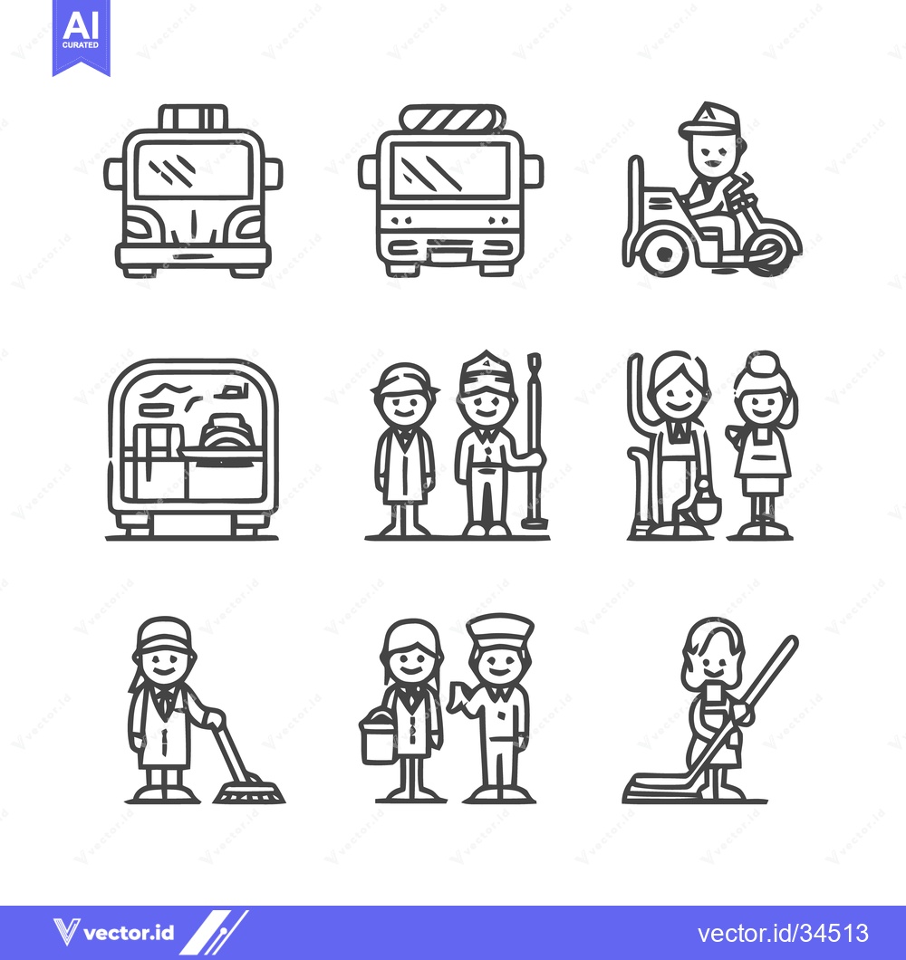 Premium Vector dari Collection of Line Art Icons Depicting Various Professions and Vehicle