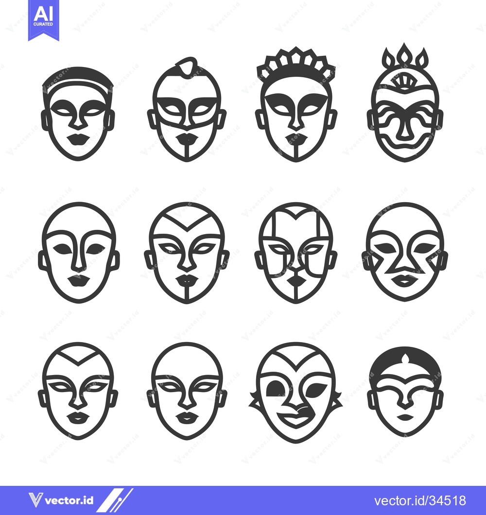 Premium Vector of Collection of Twelve Abstract Face Masks with Geometric Patterns