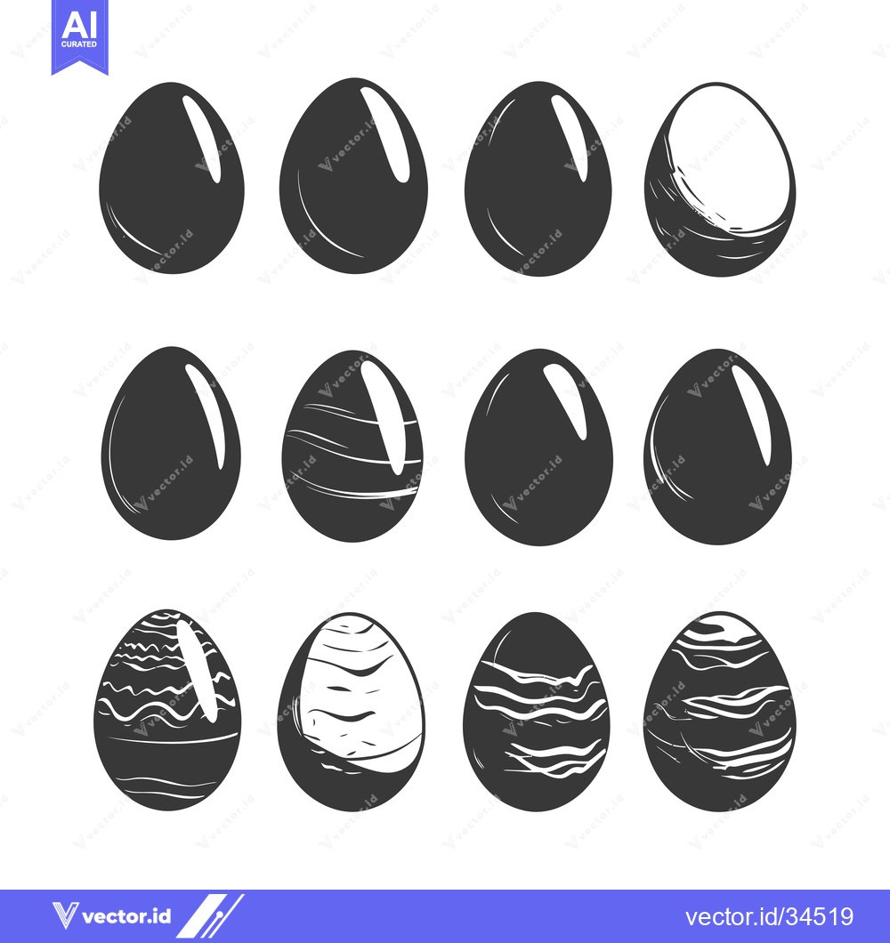 Premium Vector of Collection of Twelve Black and White Easter Eggs