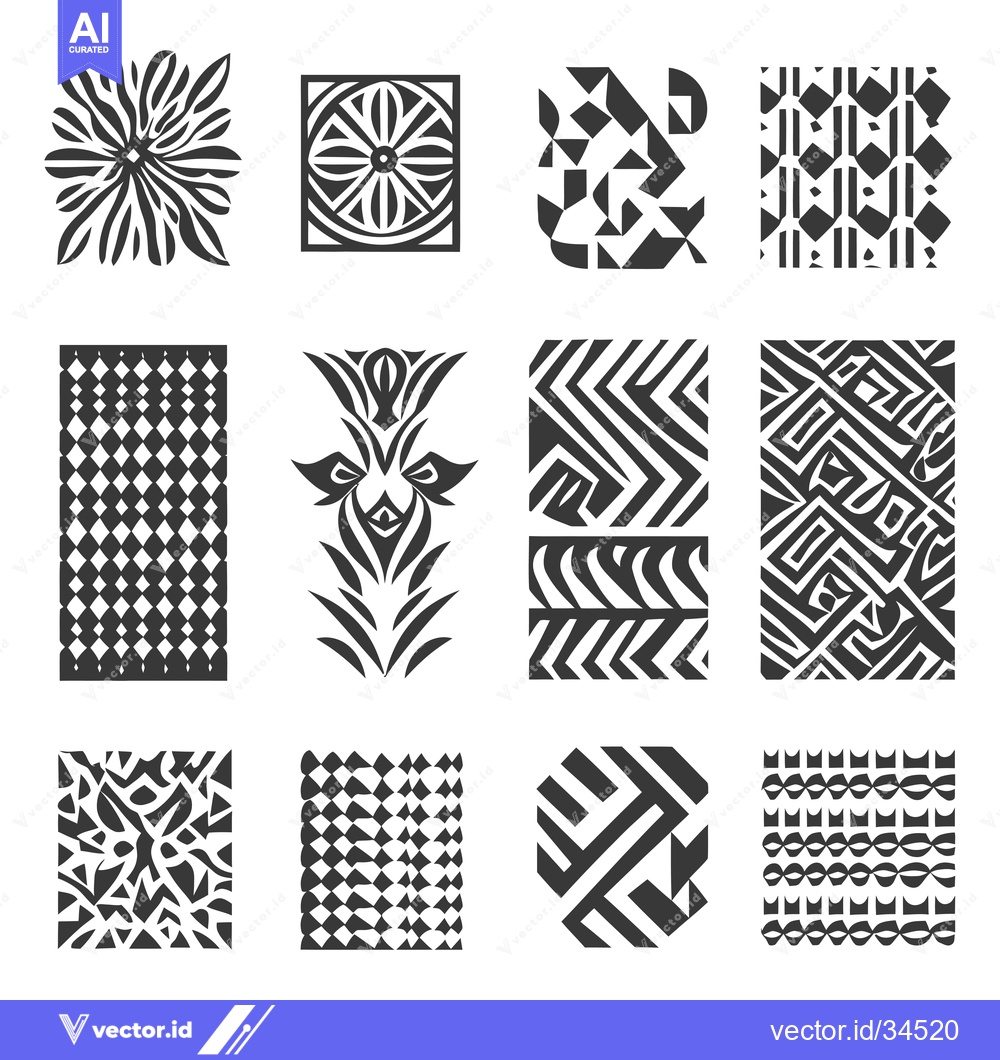 Premium Vector dari Collection of Twelve Black and White Geometric Patterns