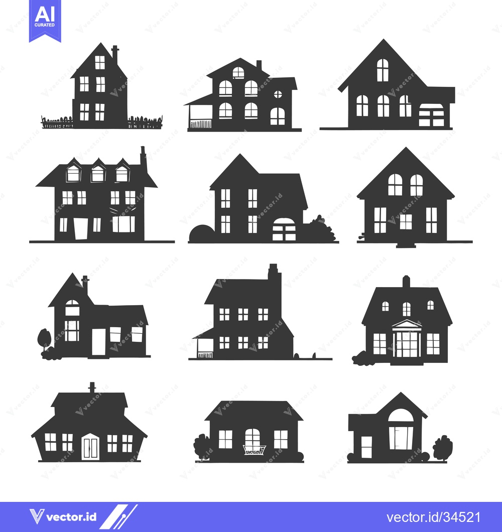 Premium Vector of Collection of Twelve Black and White House Silhouettes
