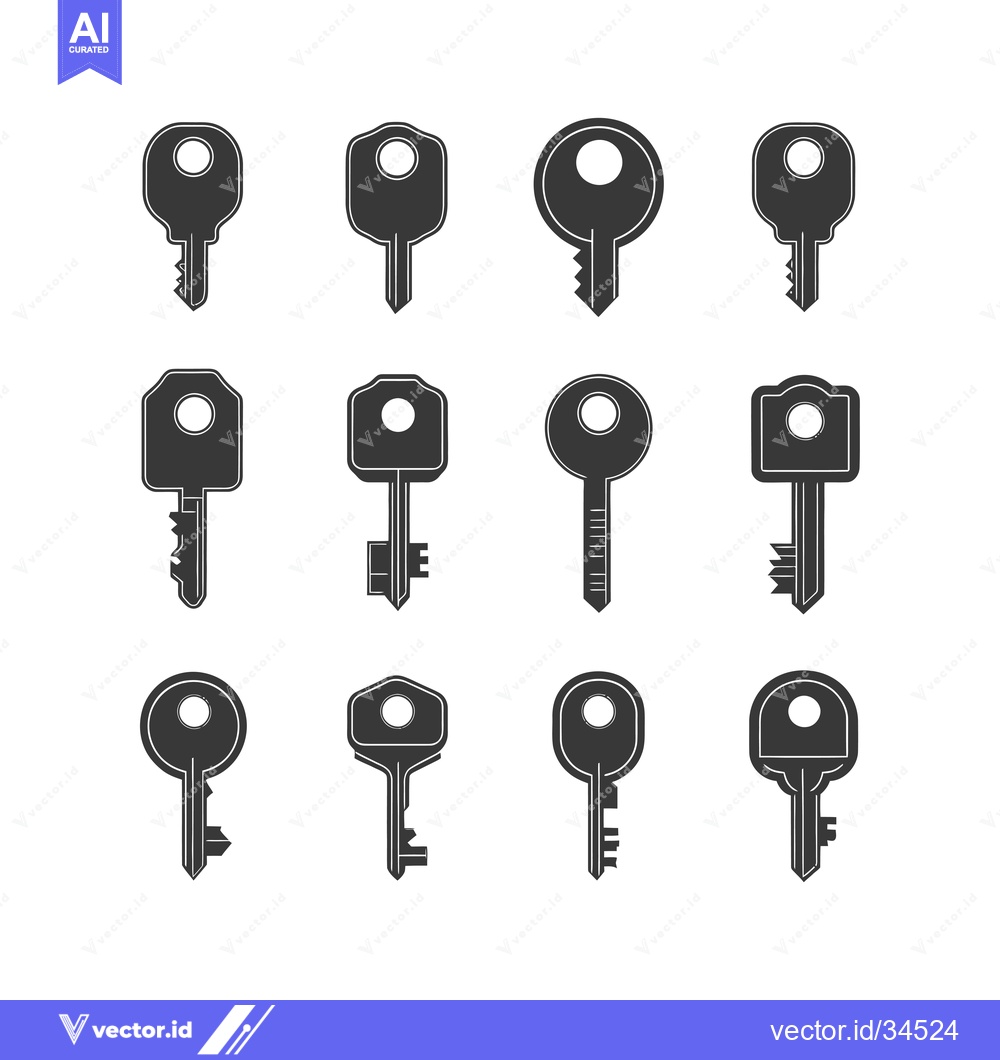 Premium Vector of Collection of Twelve Black and White Key Silhouettes
