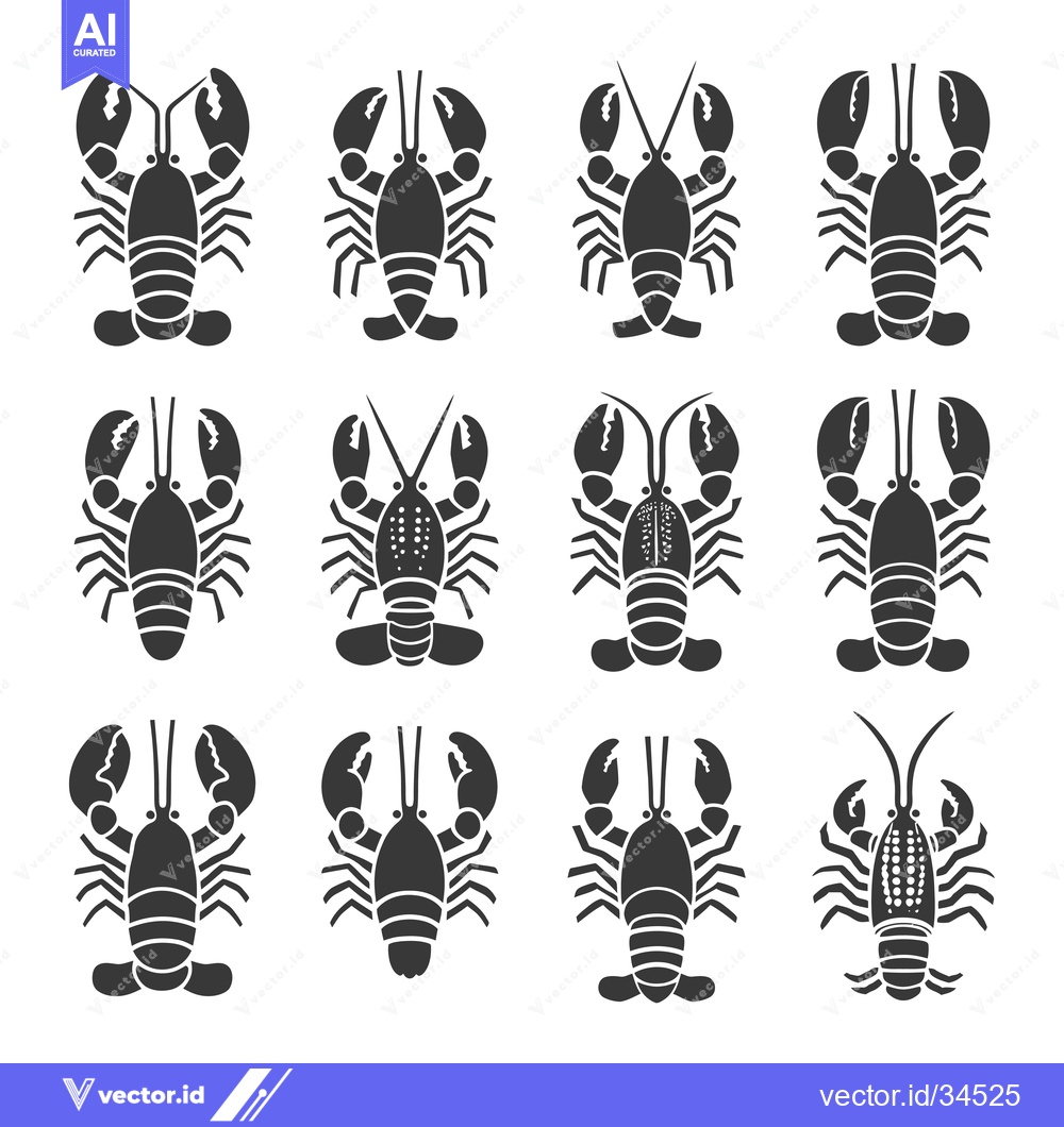Premium Vector dari Collection of Twelve Black and White Lobster Illustrations