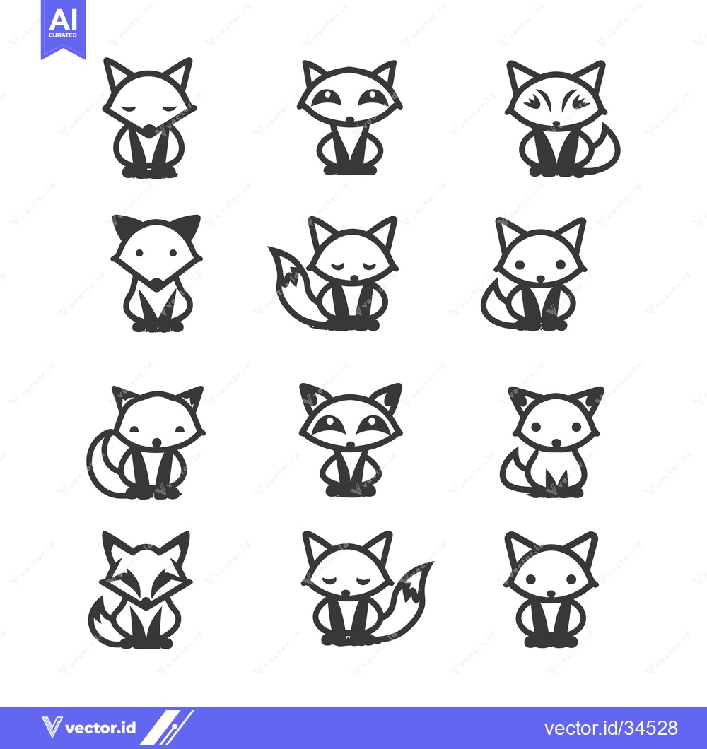 Premium Vector of Collection of Twelve Cartoon Fox Illustrations with Various Expression