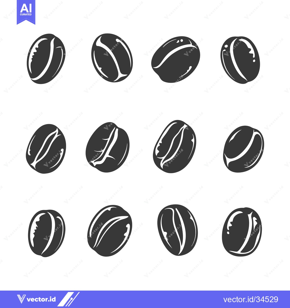 Premium Vector of Collection of Twelve Coffee Beans in Various Orientations