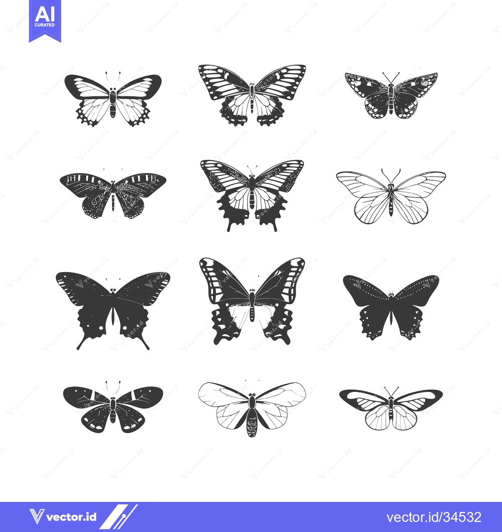 Premium Vector dari Collection of Twelve Detailed Butterfly Silhouettes