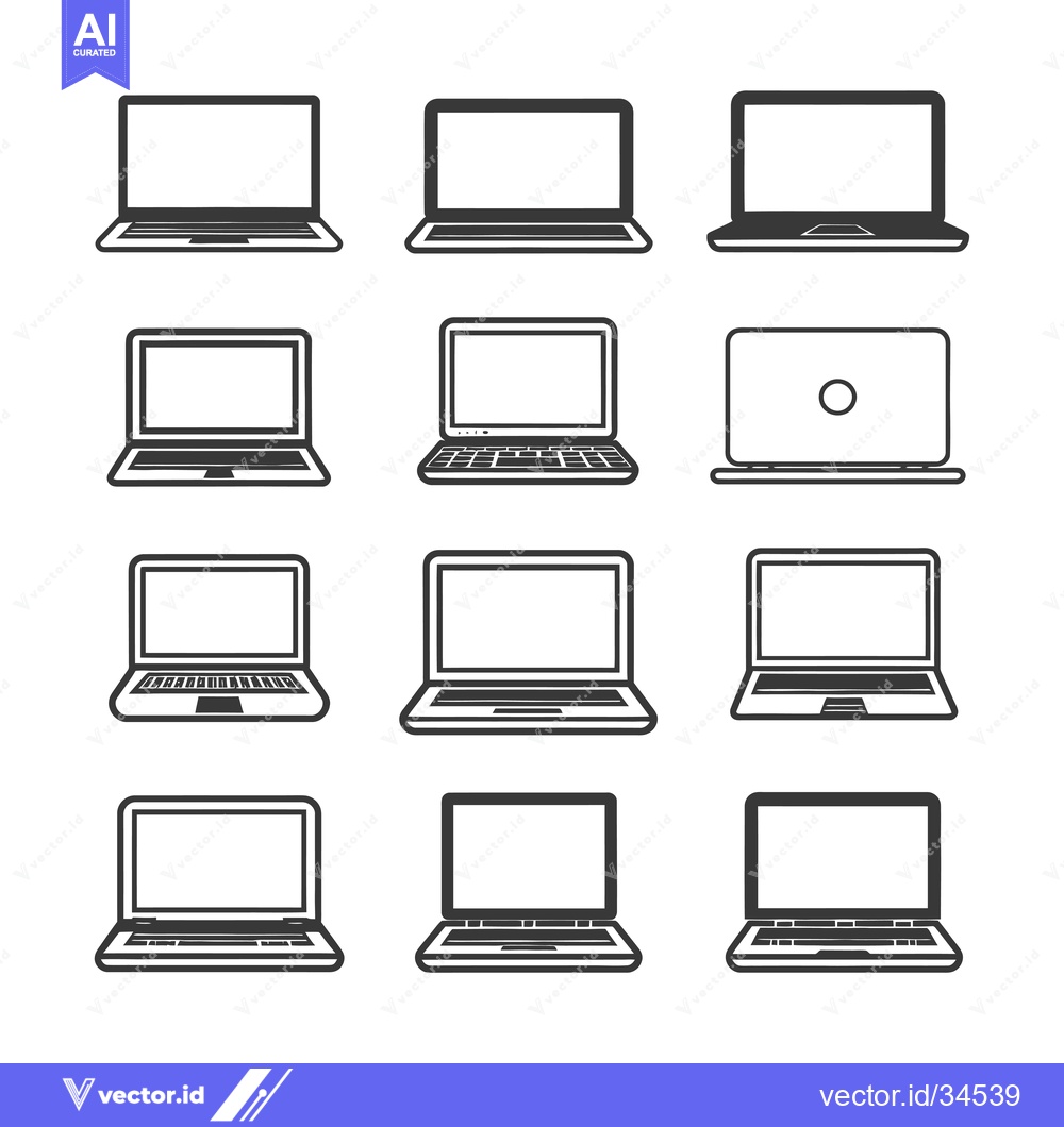 Premium Vector of Collection of Twelve Laptop Icons in Black and White