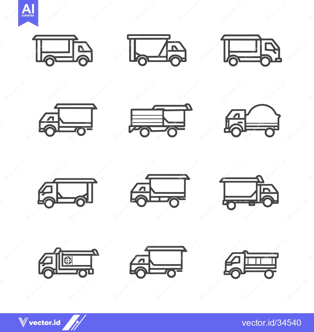 Premium Vector of Collection of Twelve Line Drawings of Different Types of Trucks
